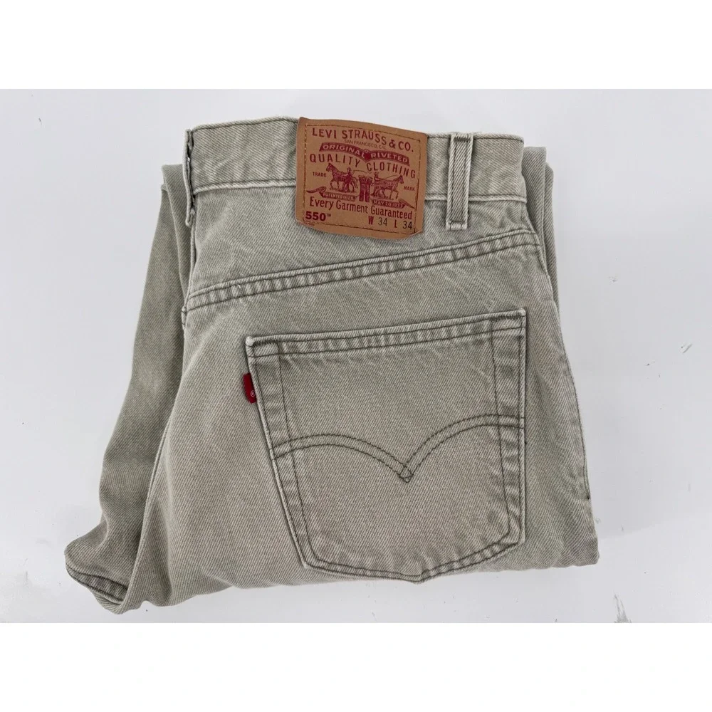 Vintage Levis 550‎ Jeans 34x34 Relaxed Fit Y2K 90s Mens Light Green actual 32x33